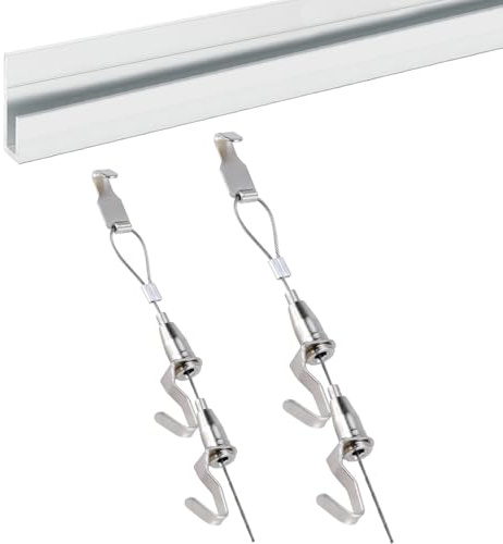 Ganci bianchi per quadri e fili, 100/150/200 m, sistema di binari per appendere quadri per gallerie, uffici e musei, ganci per modanatura quadri (binario da 1 m, cavo da 1 m)