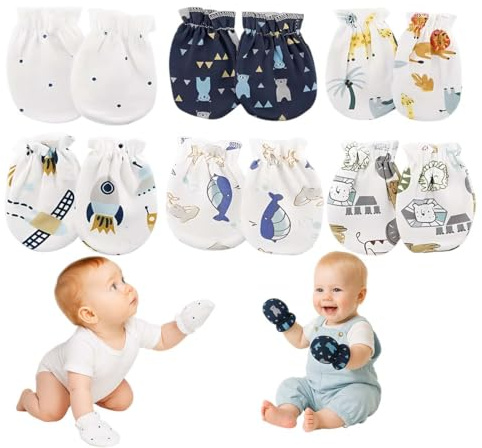 HABNI 6 Pares Guantes para Bebés Recién Nacidos Manoplas de Algodón para Bebés Guantes de Protección contra el Frío Todo Incluido para Bebés de 0 a 6 Meses Niños y Niñas