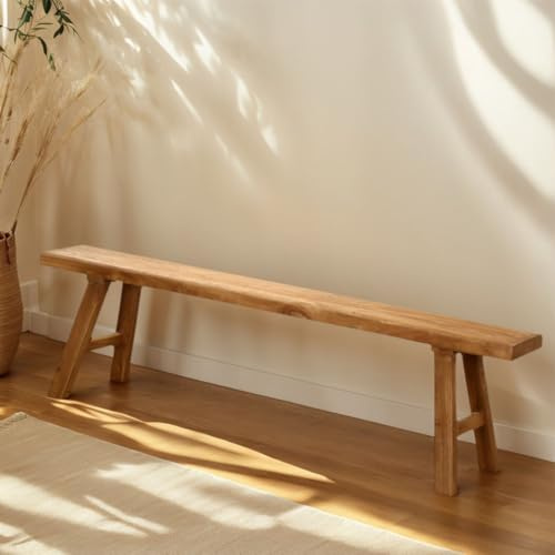 Handgefertigte Bank aus massivem Holz mit alter Ulme, rustikaler Hocker für drinnen und draußen, für Esszimmer, Flur oder Garten, strapazierfähig, natürliches Finish, perfektes Ende des Bettes