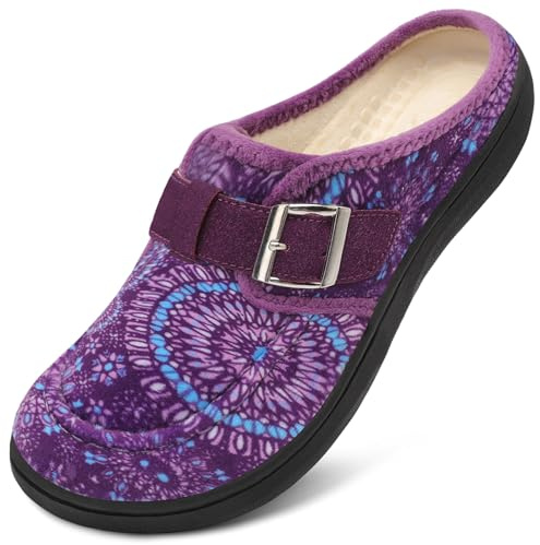 JOINFREE Womens Slippers Wide Diabetic House Slippers Adjustable Slip On Warm Bedroom House Shoes for Edema Swollen Neuropathy Feet Indoor Outdoor Slipper BoPurple Size 10
