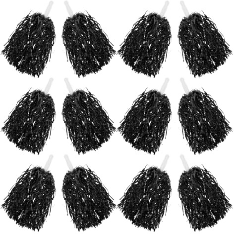 TOYANDONA 12stücke Pompons für Cheerleader Handblumen-requisiten mit Griff für Teamaktivitäten Sportveranstaltungen und Partys Schwarz