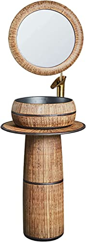 LQAIomn Freestanding Pedestal Sink Hotel Art Basin, Bathroom Vessel Combo Toilets Basins Handmade Ceramic Basin Sink, Washbasin for Indoor and Outdoor