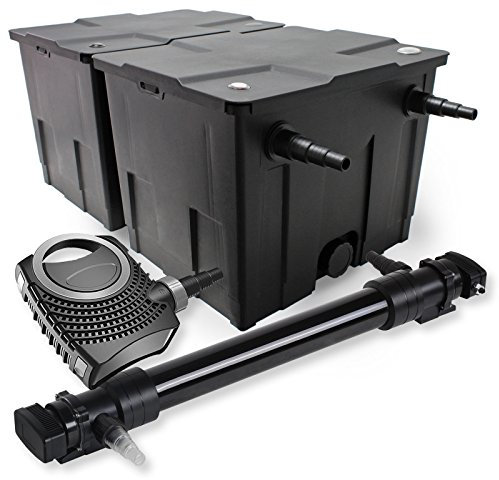 SunSun Komplettset: CBF-350B Teichfilter bis 60000 L Teichfilteranlage als Durchlauffilter, NEO10000 SuperECO Teichpumpe 10000l/h 80W, CUV-672 Teichklärer UVC Klärer mit 72W