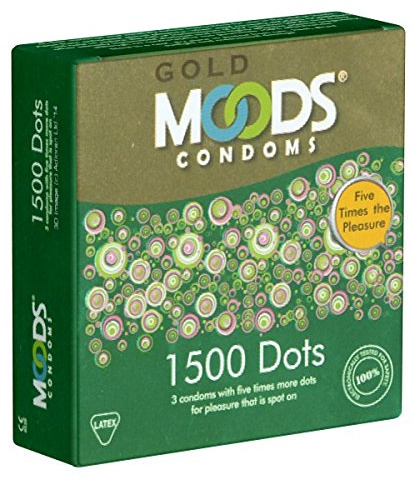 MOODS GOLD 1500 Dots Condoms - 3 Kondome mit 1500 Noppen - erleben Sie neue Dimensionen des Vergnügens und prickelnde Gefühle - Stoß für Stoß dem Orgasmus näher