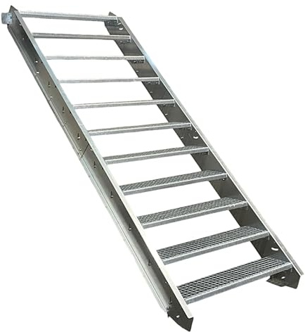 11 Stufen Stahltreppe Breite 60cm Geschosshöhe 165-220cm / Robuste Außentreppe/Wangentreppe/Stabile Industrietreppe für den Außenbereich/Inklusive Zubehör