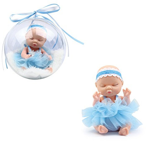 Brigamo ❀ Doll Surprise,süße Mini Baby Puppe mit Flauschiger Felldecke in der Deko Kugel (blau)