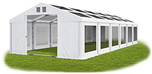 Das Company Tenda per Feste bianco 6x12m Tetto e Lati Trasparenti Impermeabile 580 g/m2 PVC Costruzione Summer Plus sul Fondo e Rinforzi Tetto