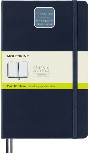 Moleskine - Classic Notebook Expanded, Taccuino con Pagine Bianche, Copertina Rigida e Chiusura ad Elastico, Formato Large 13 x 21 cm, Colore Blu Zaffiro, 400 Pagine