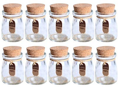 Garneck 10pcs Glass Jars Cork Lids DIY Wishing Bottle Wedding Favors Apothecary Jars for Honey Storage and Label Tags