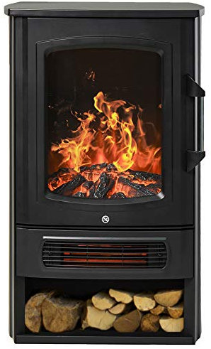 HOMCOM Elektrokamin mit Heizung, elektrischer Kamin mit LED Flammeneffekt, 1000 W/2000 W Dekokamin mit Thermostat, elektrisch Kaminfeuer Kaminofen, Schwarz