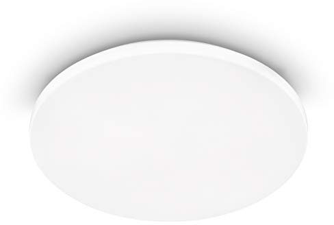 Eglo lámpara de techo con sensor de movimiento interior Frania-M diámetro 33 cm, lámpara de techo LED con sensor de luz diurna, acero y plástico en blanco, lámpara de pared LED blanco cálido