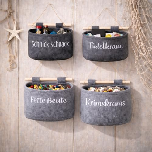 Hängetasche Aufbewahrung Wand Organizer mit Holzstab – Stoff Hängeorganizer für Tür, Wand oder Regal – Mehr Stauraum für Wohnzimmer, Schlafzimmer, Kinderzimmer, Camping und Büro - ohne Bohren
