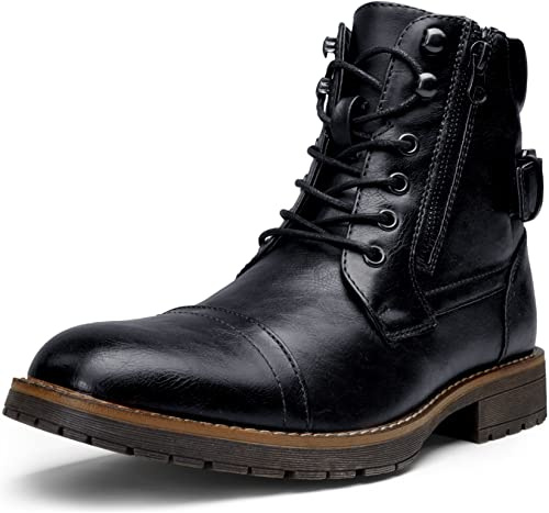 Vostey Men's Boots Motorcycle Combat Casual Boots 678A Black 14