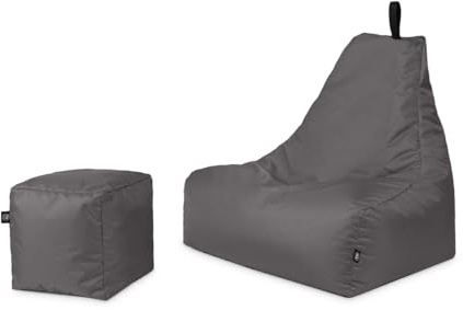 PATCH HOME Patchhome De-Lux Lounge Sessel inkl. Würfel mit Reißverschluss nachfüllbar | Gaming Sitzsack | Beanbag | Sitzkissen für In & Outdoor | Fertig befüllt (XXL mit Reißverschluss, Anthrazit)