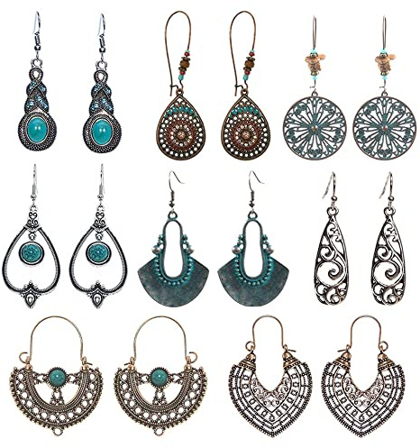 8 Pareja Bohemios Colgantes, Pendientes Vintage Colgantes, Pendientes Colgantes Boho, Pendientes Bohemios Vintage, Para Festivales, Bodas, Fiestas, Aniversarios