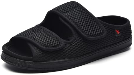 Fudaolee Sandali Uomo Pantofole Donna Scarpa Ortopedica Scarpe Diabetiche Unisex Edema Scarpe Gonfiabili per Le Scarpe Traspirante Regolabili Larghe Ciabatta Nero Etichetta 46 = EU 45