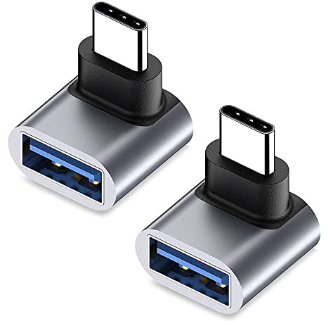 GELRHONR 90 Grad USB-C auf USB 3.1 OTG Adapter - Rechtwinkliger Typ C Stecker auf USB Buchse Adapter, 100W Schnellladung, 10G Datenübertragung für Smartphone, Tablet, Laptop - 2Pack