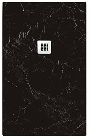 Marble Effect Shower Tray Anti Slip, Anti-Bacterial Luxury Bathroom Stone Resin Design, 1200mm x 800mm – Black
