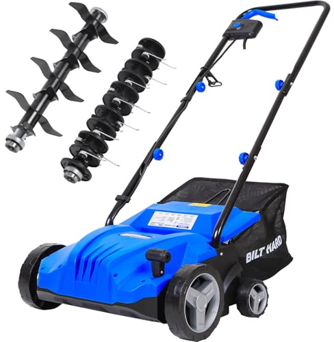 BILT HARD Dethatcher Scarifier Electric Powered, 12 Amp Copper Motor 13 inch Raking Width, 8 gal Thatch Bag, 2 in 1 Walk Behind Thatch Removing Machine for Lawn