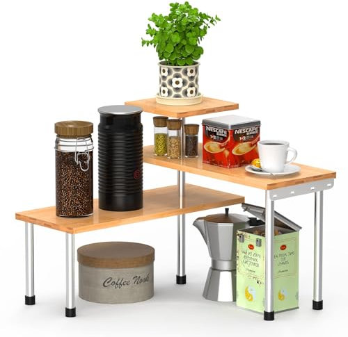 Wuciray Countertop Organizer Kitchen Counter Kitchen Corner Shelf 3 Tier Spice Racks Wooden Moveable Corner Shelf Organizer Shelves Storage For Bathroom Coffee Area Over Sink Dresser Table