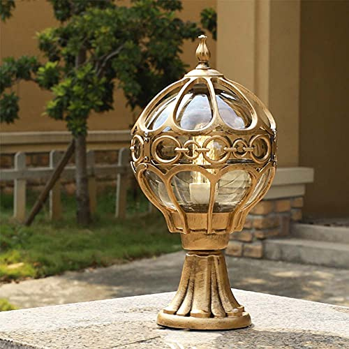 Mengjay Wegeleuchte Außen Vintage Schwarz Golden Sockellampe Gartenlampe Aluminiumguss/Glas Säulelampe Wasserdichte IP44 Wegelampe Aussenlampe für Garten Balkon Rasen Terrasse Pfosten Zaun Villa E27