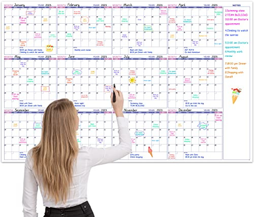 Large Dry Erase Calendar for Wall – Undated Yearly Wall Calendar Dry Erase, 37 x 58, 12-Month Erasable & Reusable Laminated Wall Calendar, Dry Erase Wall Calendar for Home, Office and School