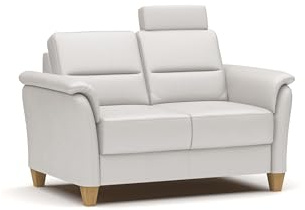 CAVADORE Leder 2er-Sofa Palera / Landhaus-Couch mit Federkern, Kopfstütze + massiven Holzfüßen / 149 x 89 x 89 / Leder Weiß