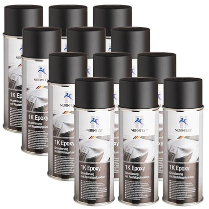 Normfest 1K Epoxy Grundierung Schwarz – Rostschutz & Haftvermittler für Stahl, Aluminium & verzinkte Flächen – schnelltroc., schleifbar & überlackierbar – professioneller Korrosionsschutz – 12x 400 ml