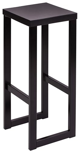 Barhocker Holz 76 cm Sitzhöhe, Barstuhl mit Metallgestell, Holzhocker Massiv mit Sitzfläche 30x30 cm, Stärke 3.5 cm, Barhocker Schwarz