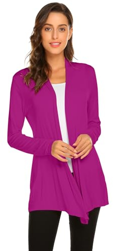 Newchoice Cardigan décontracté léger à manches longues pour femme, drapé doux, ouvert sur le devant (S-3XL), Fuchsia, Taille S