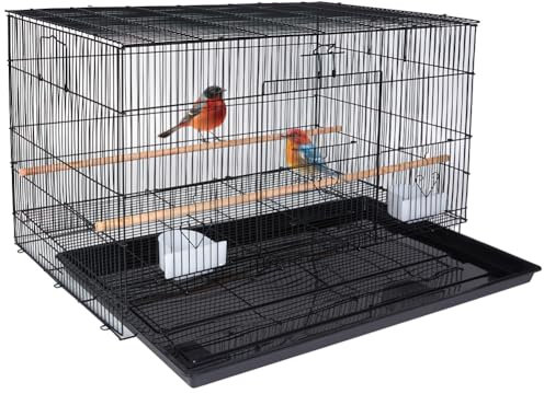 BAKAJI Gabbia Voliera per Uccelli Forma Rettangolare da 77,5 cm in Metallo, ideale per Pappagalli, Parrocchetti, Volatili, con vassoio Scorrevole e Posatoi in Legno, Gabbietta Impilabile (Nero)