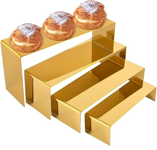 Espositore per scarpe, espositori per alzate - Espositore per profumo con espositore per espositori in oro da 4 pezzi | Cubo espositore, alzascarpe, supporto per cupcake in acciaio inossidabile per op