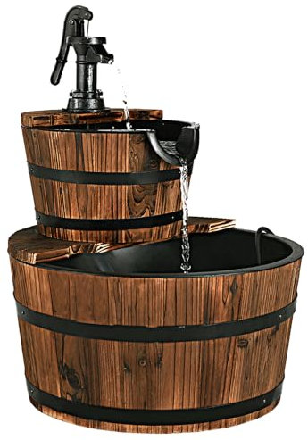 SOARS Fontana da giardino a 2 livelli, con pompa dell'acqua e flusso d'acqua regolabile, fontana d'acqua di design in legno, fontana da esterno, decorazione da giardino per balcone, terrazza (marrone)