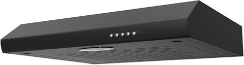 FIREGAS Dunstabzugshaube 60 cm unterbau, 3 Leistungsstufen, Unterbauhaube, mit Knopfdruck-Design, kompatibel mit Kohlenstofffilter-Schaum zur vollständigen Absorption von Öl und Fett, Schwarz