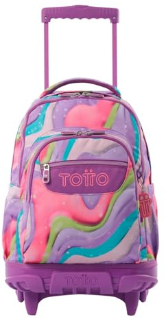 TOTTO Schulrucksack mit Rollen, Modell Linen, Fassungsvermögen 26,21 l, PC-Tasche 35,6 cm (14 Zoll), Flaschentasche, S-förmige Gurte für zusätzlichen Komfort, robust, Ferri-Druck, Violett,