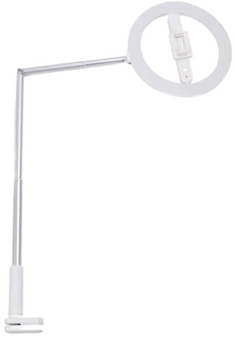 Pongnas Luce Circolare a LED, Luce Circolare Ricaricabile con Supporto a Morsetto per Registrazione Video, Dimmerabile 3 Temp. Colore 5 Luminosità, Supporto per Telefono Sospeso