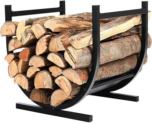 Minimalistisk svart vedställ i metall för utomhusbruk vedstockar virke och tändved