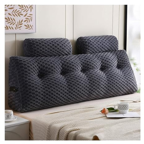 Yahbrra Rückenkissen, Keilkissen für Bett und Sofa Geeignet, Lendenkissen, Dreieckiges Lesekissen, Kissen mit Abnehmbarer Nackenrolle und Waschbarem Bezug(Gray,150 * 50 * 20cm (2 Pillows))