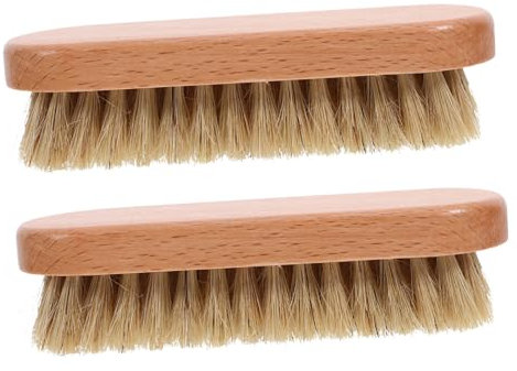 Cabilock 2pcs Horsehair Shoe Brush Boot Cleaning Brush Bristle Shoe Cleaner for Polishing and Removing Dirt from and Boots Wooden Handle