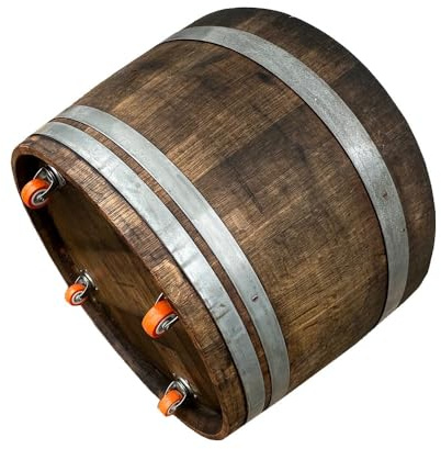 Fassl Baron gebrauchtes Weinfass naturbelassen,-4 x Rollen- D/H=70/40cm Holzfass halbiert aus Eiche als Pflanzkübel oder Miniteich (D70 H40 cm 100 Liter)