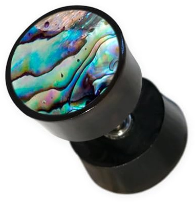 Fly Style Ohrringe Ohrstecker Fake Plug aus Horn mit Paua Abalone Muschel - Natur Damen Schmuck