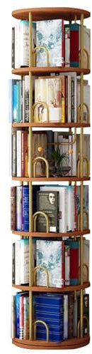 Drehbares Bücherregal mit 6 Etagen, für Schlafzimmer, Arbeitszimmer, Wohnzimmer, stapelbar, drehbar, in brauner Farbe.