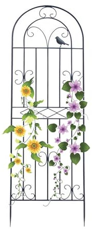 Enrejado de jardín de metal con diseño de pájaros para plantas trepadoras al aire libre de hierro forjado, soporte para plantas en maceta, tomates y rosas, 180 cm, enrejado negro