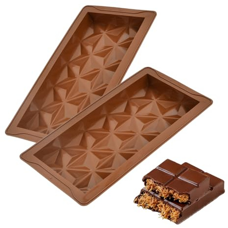 Culinavog Chocolate Bar Molds, 2 Pieces Reusable Silicone Deep Chocolate Molds, Flexible Sweet Tool, Foldable Rectangle Sweet Tool for Kitchen, Home, Restaurant, Bar (Brown, 24.9 ×13.1 ×2.5 cm)