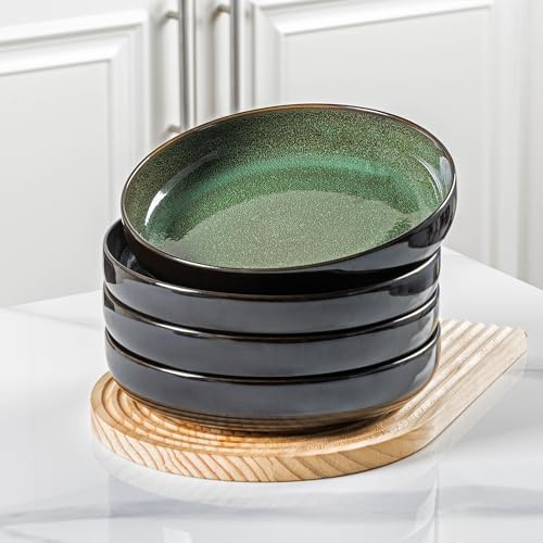 LERATIO 8.5 Ceramic Pasta Bowls Set of 4,38oz Large Stoneware Bowls Set | Reactive Glaze Serving Bowls Set,Wide Bowl for Pasta,Salad,Fruit & Noodles,Housewarming & Wedding Gift -Green