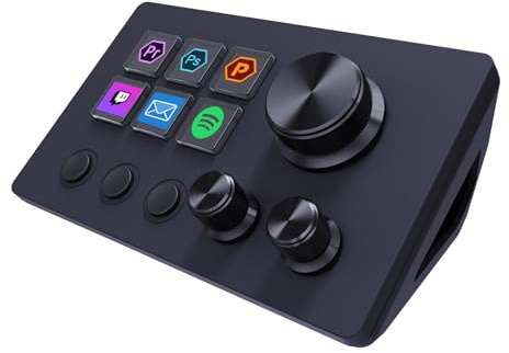 Basicolor Streaming Macro Keypad, Stream Controller Deck Gaming Shortcut Keyboard, with Customizable 6 LCD Shortcut Keys, 3 Buttons and 3 Knobs, Trigger Actions in OBS/Twitch/YouTube, Windows 10/Mac14.0 (N3 Black)