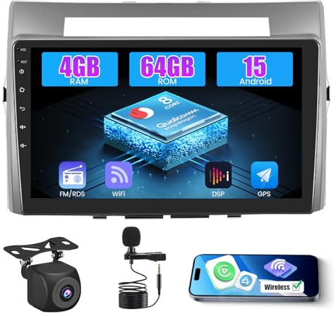 Inefala 8 Core Qualcomm Android 15 4+64G Radio Pantalla para Toyota Corolla Verso AR10 2004-2009 con Wireless Carplay y Android Auto, 9'' Pantalla Coche con Mirror Link Radio FM/RDS GPS WiFi