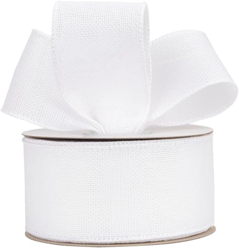 KOVSGQ Geschenkband Juteband mit Draht Jute Band Leinenband Dekoband Sackleinen Band 5 cm x 18.2 m für DIY Handwerk Verpackung Geschenk Hochzeit Weihnachten Esstisch Blumenverzierung (Weiß)