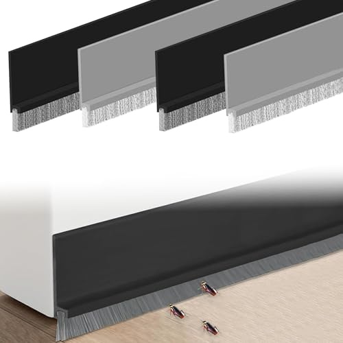 4 Stück 100 cm Türbürstendichtung, Türbesen Selbstklebend zuschneidbar Türbürste Türbodendichtung Bürste zur Staub- und Mückenabwehr (Schwarz, Grau)