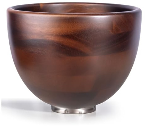 ADVANCEDSIL Premium Solid Walnut Wood Mixing Bowl Compatible with 4.5 & 5 QT Tilt-Head Models – Natural True Walnut Wooden Bowl with Stainless Steel Locking Base | 5QT